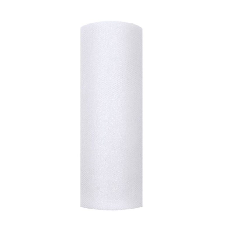 Glittertüll rullis, 15 cm x 9 m, valge
