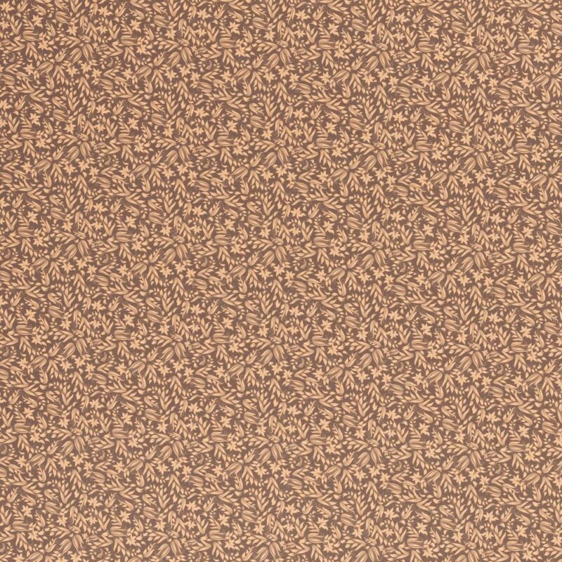 Puuvillapopliin, aprikoosivärvi lilled pruunil - Image 2