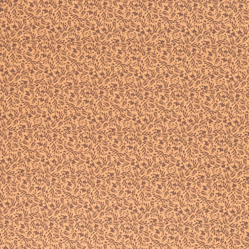 Puuvillapopliin, pruunid lilled aprikoosioranžil - Image 2