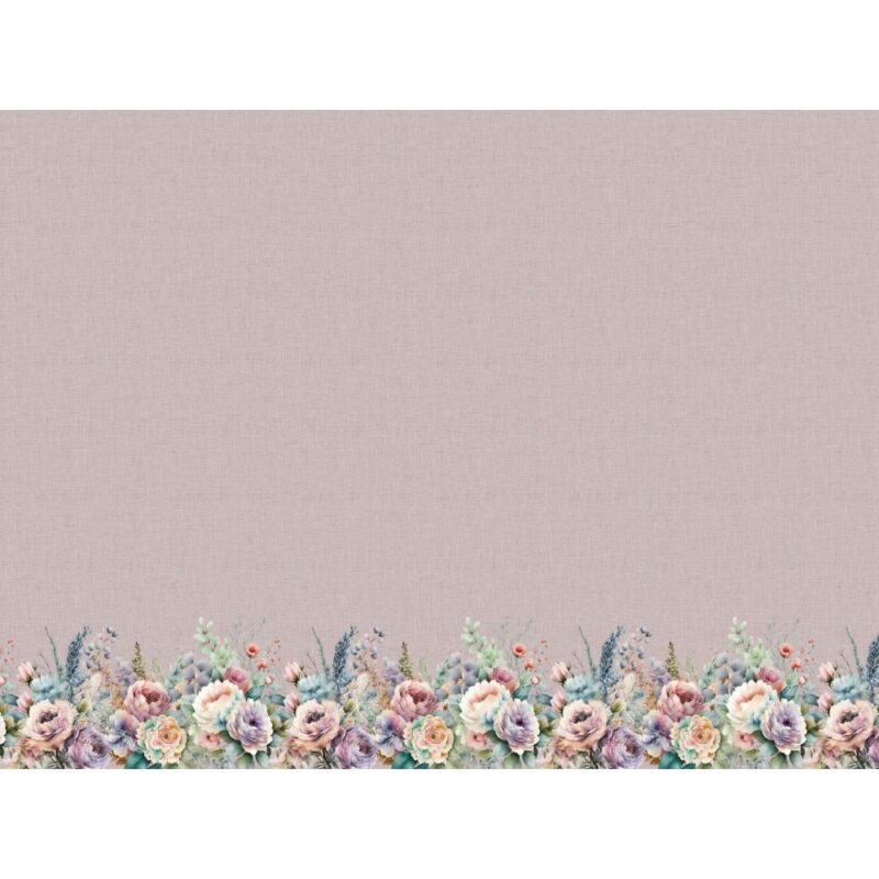 Trikotaaž - suured lilled, vanaroosa, muster ühes ääres, disainerkangas by JESSY SEWING