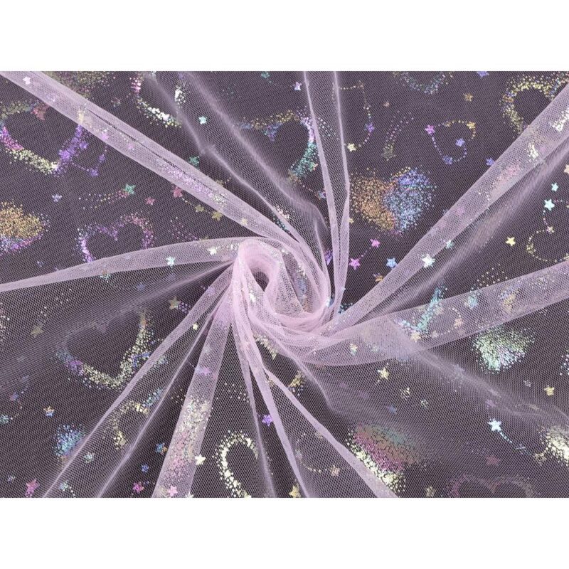 Tüll - hologramm südametega, heleroosa